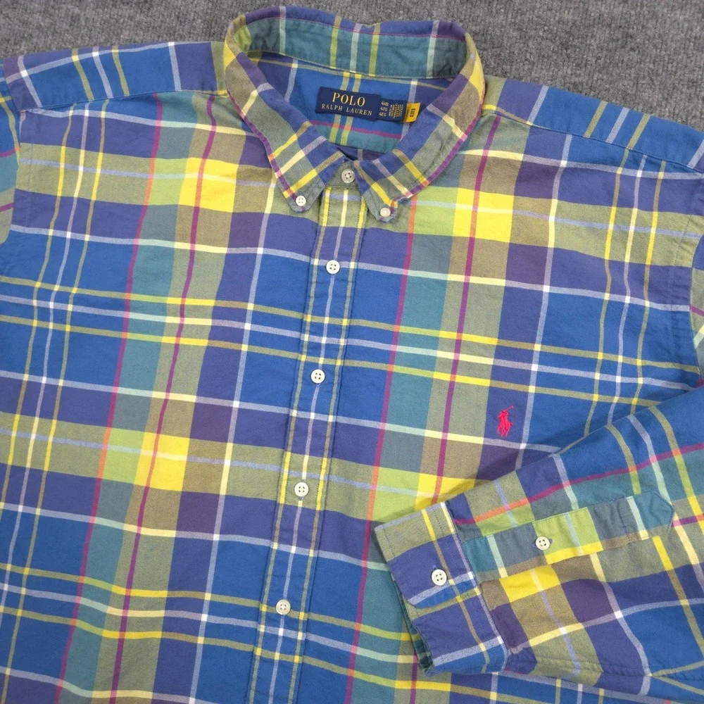 Polo Ralph Lauren Oxford Shirt Mens 4XB Multicolor Plaid Pony Button Down Preppy